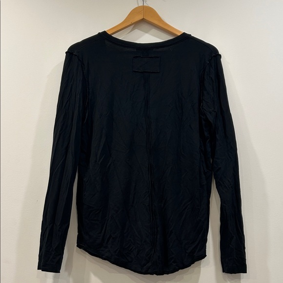 Free People Black Long Sleeve V-neck Top Tee T-Shirt L Large - Picture 3 of 8